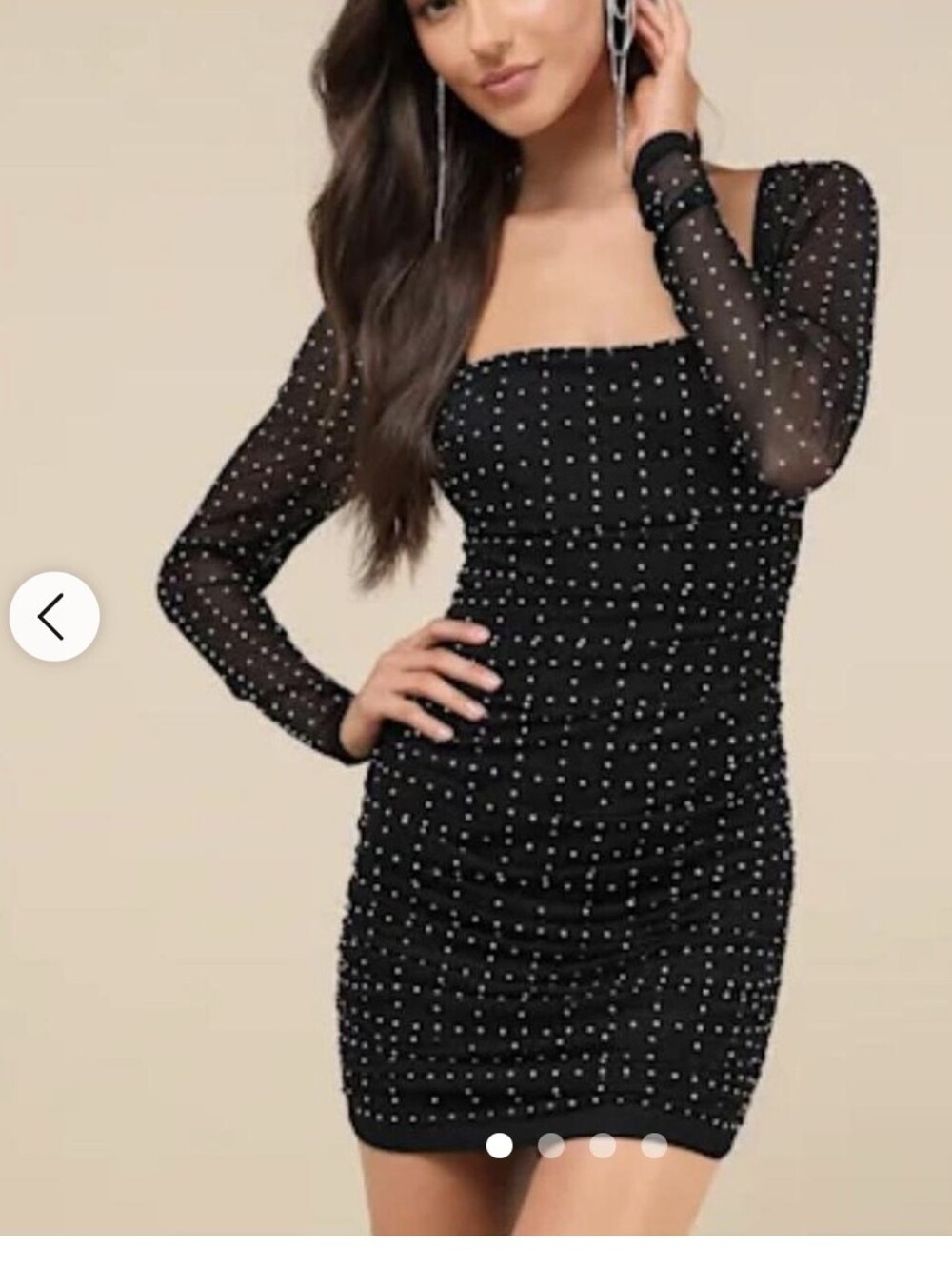 NWT Lulus Black Rhinestone Sheer-Sleeve Bodycon Dress